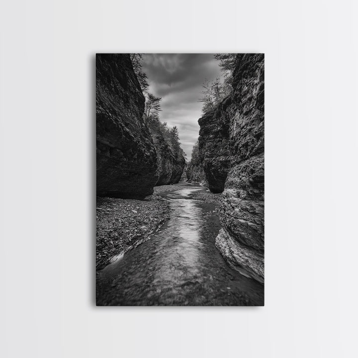 Canyon River, Rugged Path, Rock Walls, Adventure Nature, Framed Canvas Print, Cabin Wall Art, Explorer Decor, Wilderness Vibe