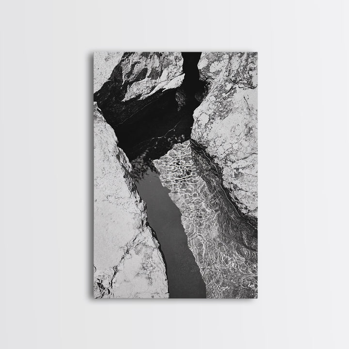 Rock Crevice, Light Ripples, Natural Texture, Abstract Nature, Framed Canvas Print, Kitchen Wall Art, Earth Tone Style, Modern Rustic