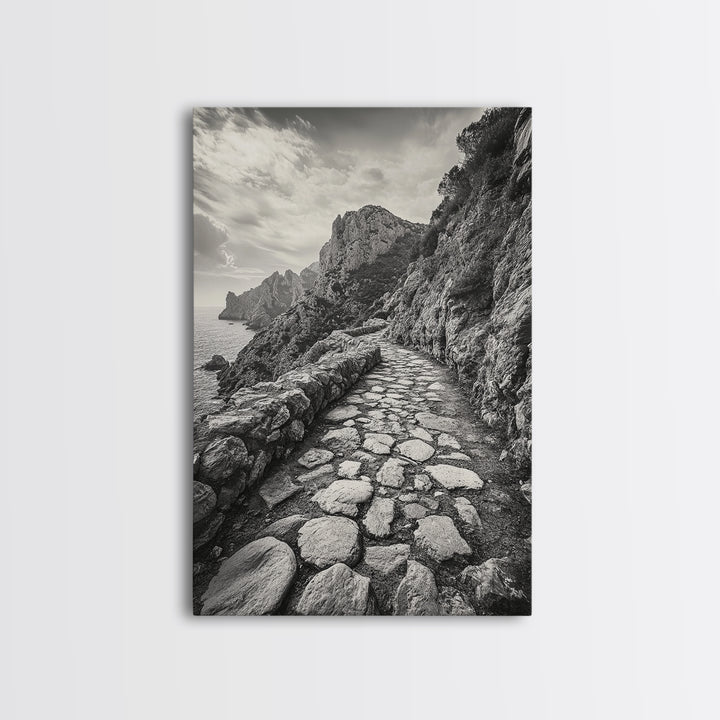Cliff Path, Coastal Trail, Rugged Rock, Hiking Vibe, Framed Canvas Print, Hallway Wall Art, Nature Photography, Adventure Decor