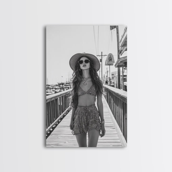 Pier Walk, Summer Fashion, Coastal Vibes, Chic Girl, Canvas Print, Fashion Wall Art, Modern Decor, Teen Room Artwork, Stylish Aesthetic