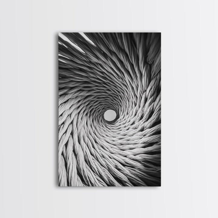 Twisted Rope Spiral, Abstract Fiber Art, Monochrome Texture, Modern Canvas Print, Minimalist Office or Contemporary Wall Decor