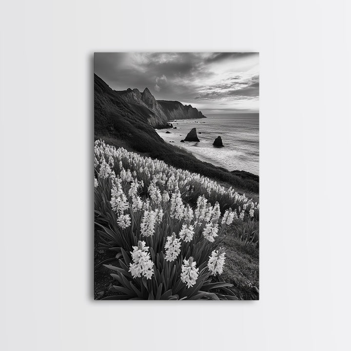 Coastal Blooms, Ocean Cliffs, Seaside Flowers, Canvas Print, Nature Photography, Living Room Art, Modern Coastal Wall Decor, Spring Vibes