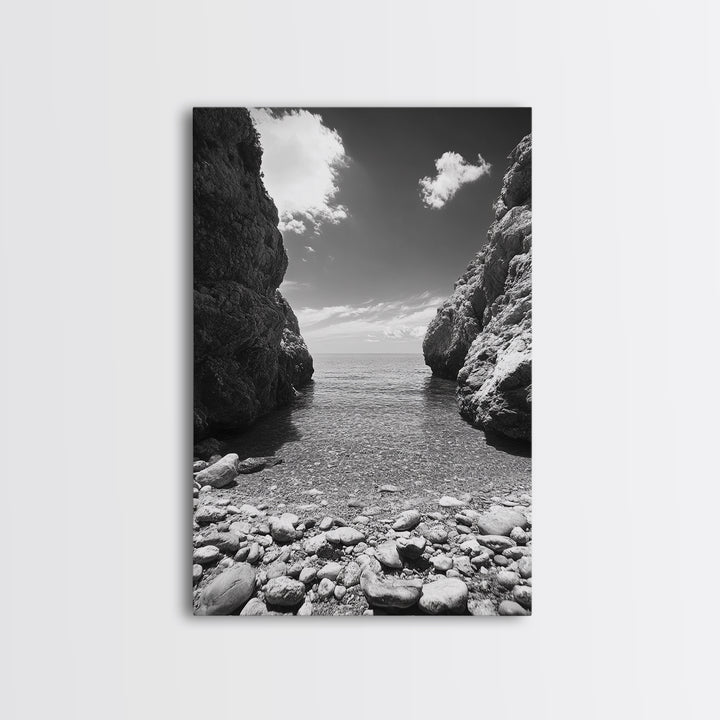 Rocky Cove, Serene Sea, Coastal Escape, Crystal Water, Canvas Print, bathroom ocean art, coastal minimalist decor, tranquil seascape gift