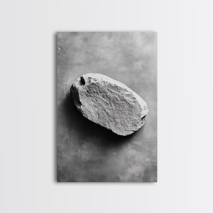 Primitive Rock, Shadow Texture, Minimal Earth Tone, Framed Canvas Print, Zen Wall Art, Office Decor, Neutral Modern Aesthetic