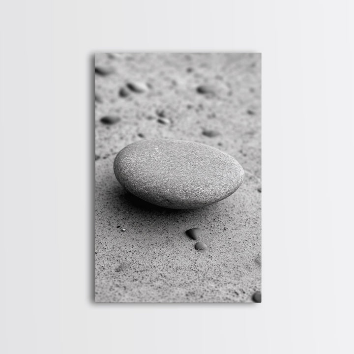 Smooth Beach Stone, Minimalist Sand Texture, Natural Balance, Canvas Print, Spa Room Wall Art, Calm Earthy Interior Style