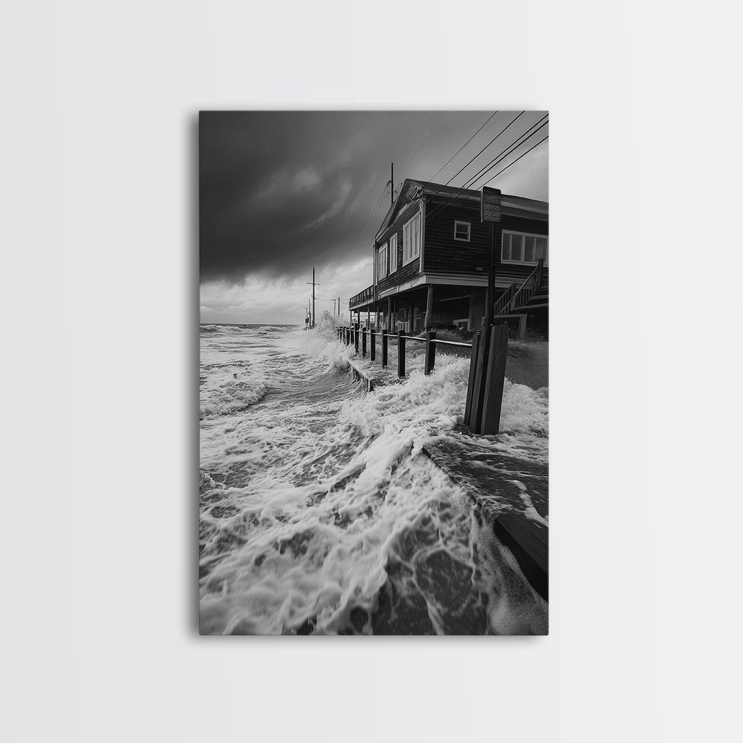 Stormy Coastline, Ocean Waves, Seaside House, Canvas Print, Coastal Wall Art, Beach House Decor, Nautical Photography, Moody Art