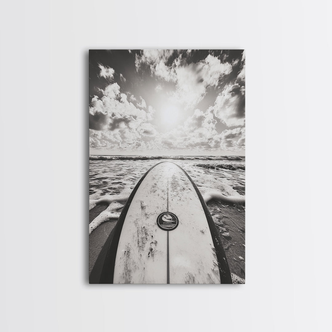 Surfboard Horizon, Ocean Waves, Beach Photography, Summer Vibes, Canvas Print, Teen Room Wall Art, Coastal Decor, Modern Surf Art