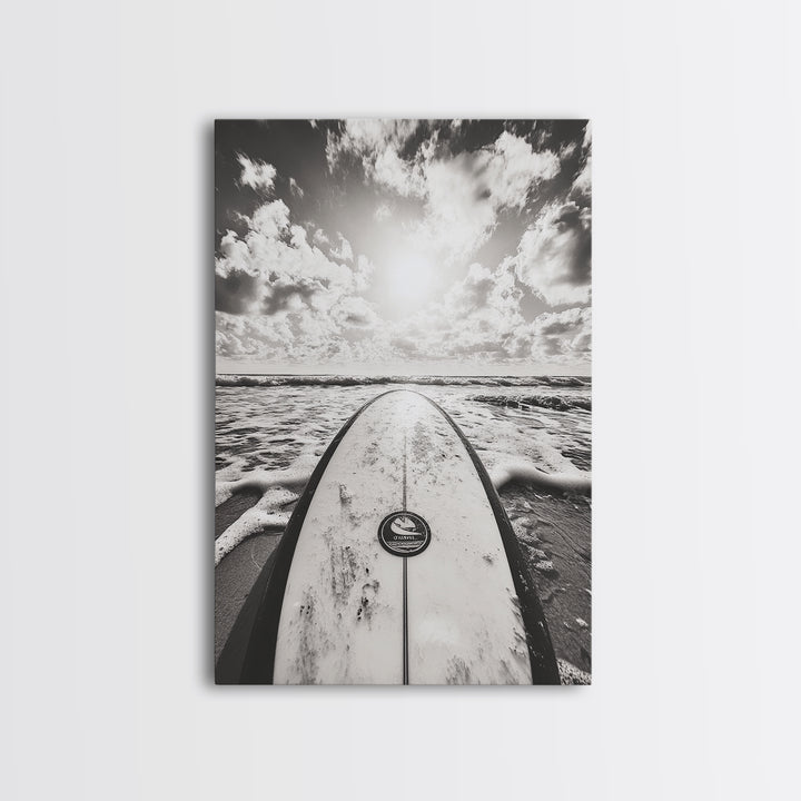 Surfboard Horizon, Ocean Waves, Beach Photography, Summer Vibes, Canvas Print, Teen Room Wall Art, Coastal Decor, Modern Surf Art
