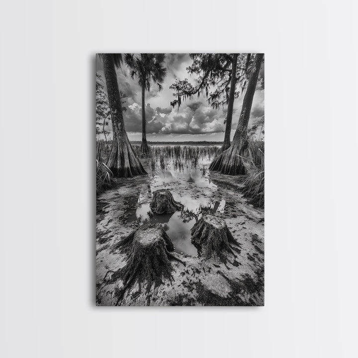 Swamp Scene, Cypress Trees, Reflection Water, Southern Nature, Canvas Print, Cabin Wall Art, Moody Landscape, Autumn Rustic Decor