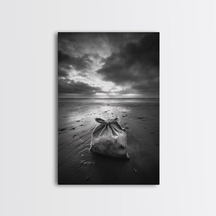 Coastal Mood, Seaside Stillness, Monochrome Art, Canvas Print, Beach Bedroom Wall Art, Moody Ocean Decor, Minimalist Nature