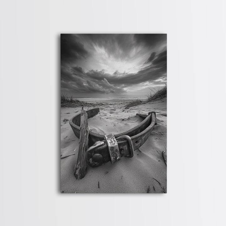 Coastal Relic, Rustic Sand Dunes, Weathered Wood, Canvas Print, Beach House Wall Art, Moody Ocean Decor, Fall Home Styling