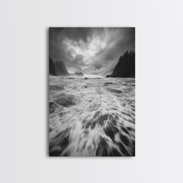 Wild Ocean Waves, Moody Coastline, Stormy Seascape, Nature Photography, Canvas Print, Coastal Wall Art, Bathroom Art, Modern Nature Decor
