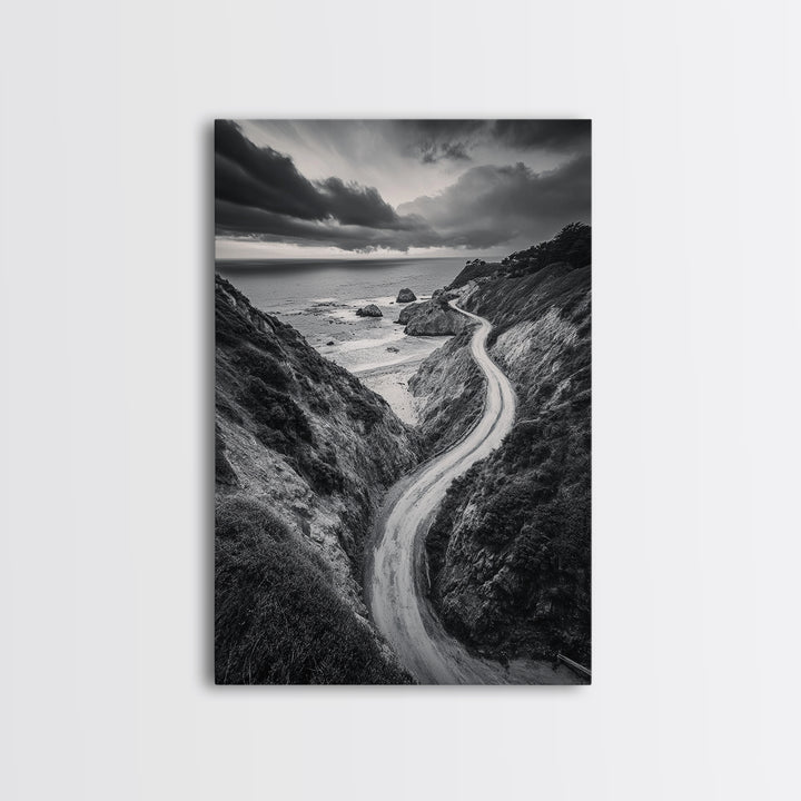Coastal Road View, Cliffside Journey, Seaside Drive, Moody Landscape, Canvas Print, Living Room Art, Adventure Wall Art, Wanderlust Decor