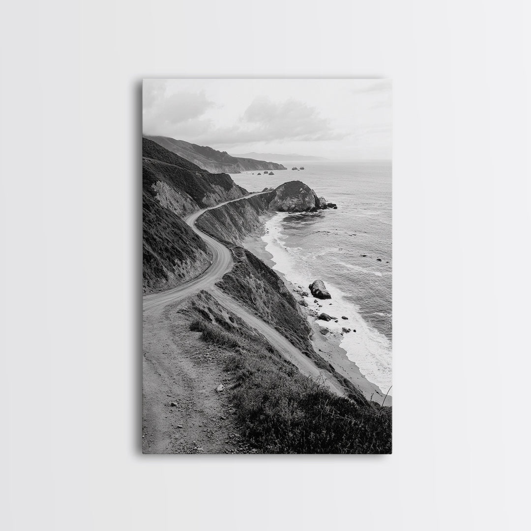 Winding Beach Road, Coastal Drive, Ocean Cliffs, Travel Landscape, Canvas Print, Office Wall Art, Fall Adventure Style, Neutral Coastal Decor