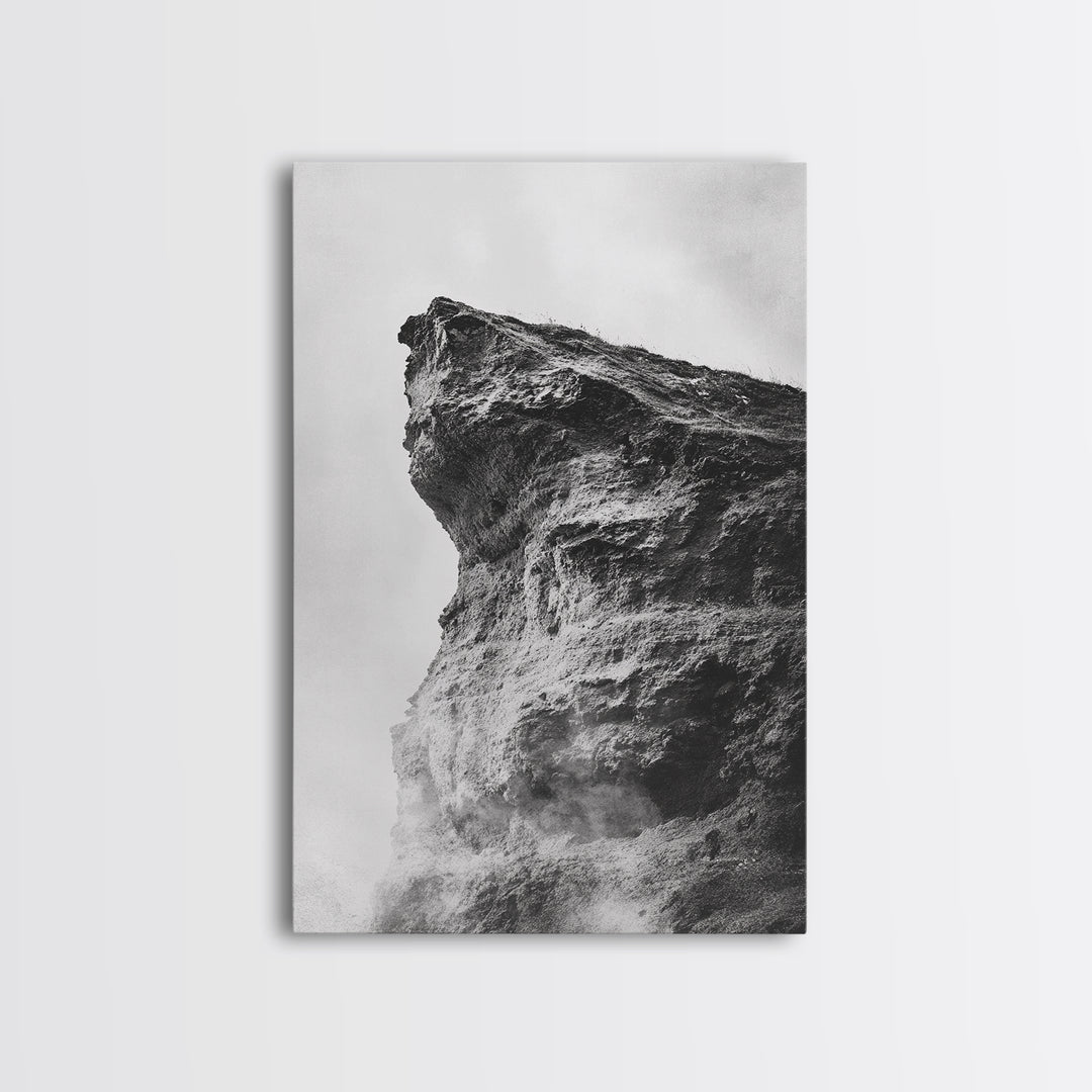 Stone Cliff Form, Abstract Rock Shape, Moody Earth Scene, Nature Texture, Framed Canvas Print, Office Wall Art, Minimalist Mountain Decor