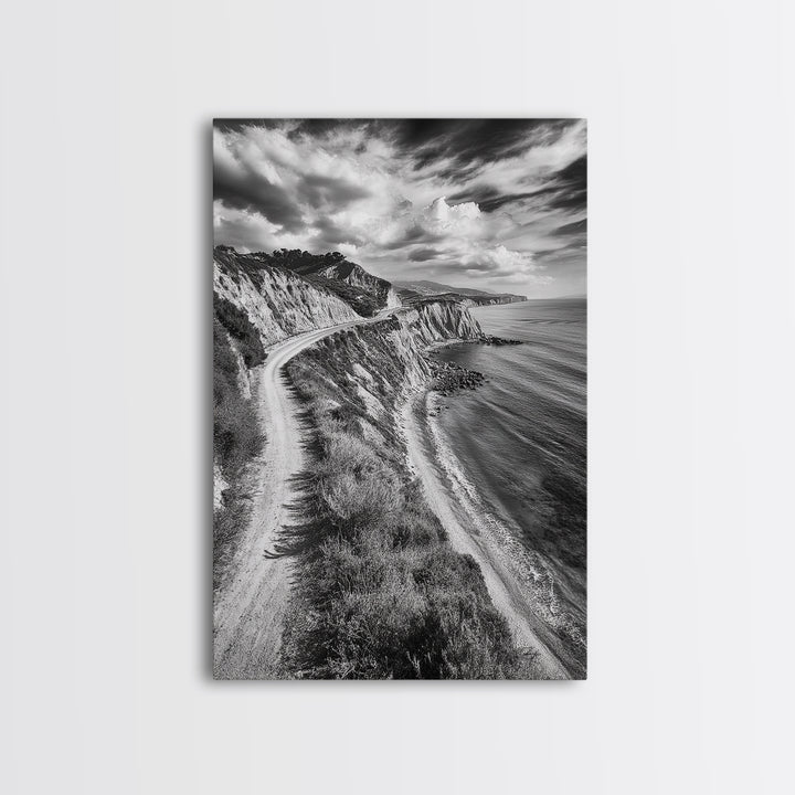 Coastal Mountain Trail, Ocean View, Travel Photography, Framed Canvas Print, Scenic Landscape Art, Office or Hallway Wall Art