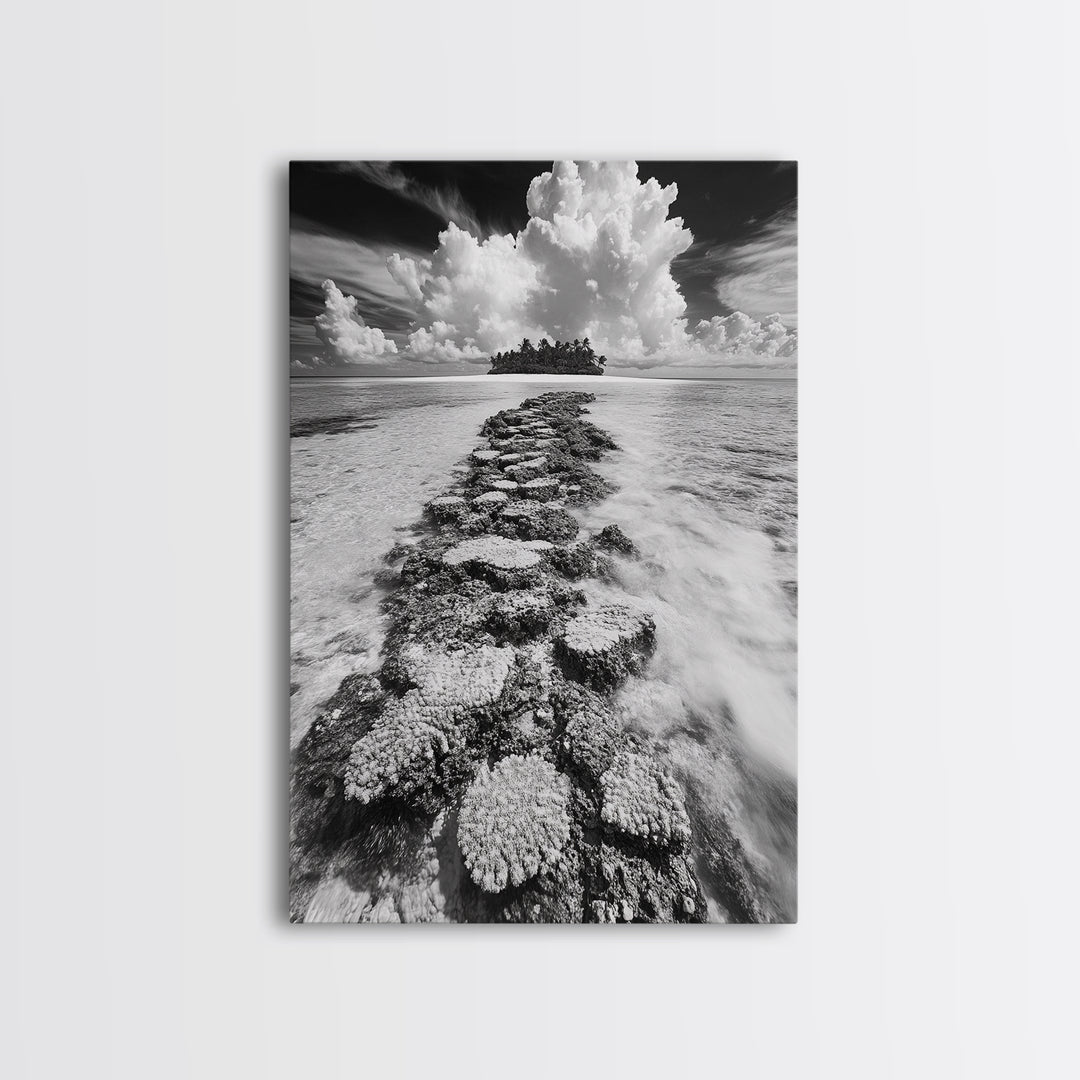 Island Cloud Escape, Ocean Path Scene, Tropical Seascape, Canvas Print, Coastal Beach House Art, Summer Island Vibes Wall Art