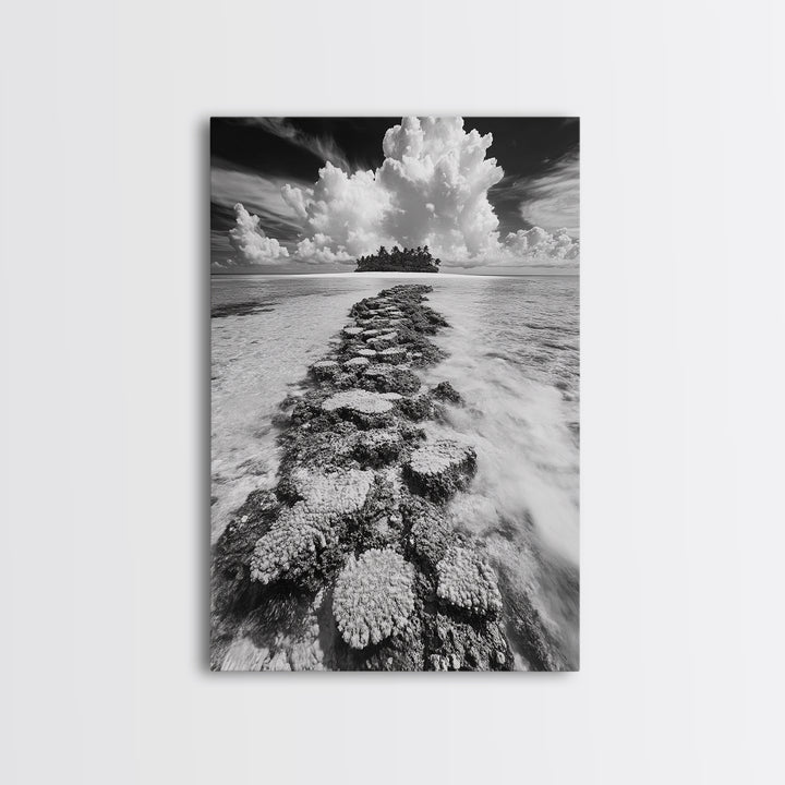 Island Cloud Escape, Ocean Path Scene, Tropical Seascape, Canvas Print, Coastal Beach House Art, Summer Island Vibes Wall Art