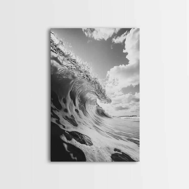 Crashing Ocean Wave, Surf Motion Art, Coastal Energy Print, Seascape Minimalism, Framed Canvas Print, Bathroom Wall Decor, Modern Beach Art