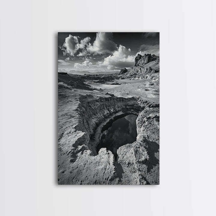 Desert Crater Scene, Surreal Landscape Art, Earth Tone Vibe, Minimalist Nature, Framed Canvas Print, Office Wall Decor, Modern Western Style