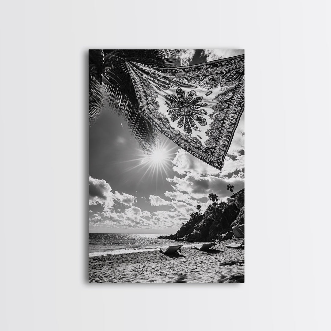 Sunlit Beach, Boho Tapestry, Relaxed Seaside, Canvas Print, Tropical Wall Art, Vacation Home Decor, Modern Boho Vibes, Beach House Wall Decor