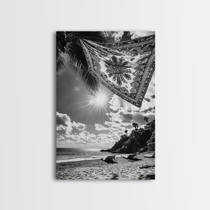 Sunlit Beach, Boho Tapestry, Relaxed Seaside, Canvas Print, Tropical Wall Art, Vacation Home Decor, Modern Boho Vibes, Beach House Wall Decor