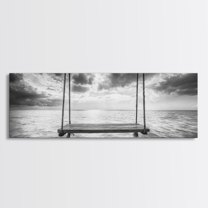 Ocean Swing View, Serene Seascape Art, Minimalist Beach Wall Decor, Framed Canvas Print, Bedroom Art, Calm Coastal Photography