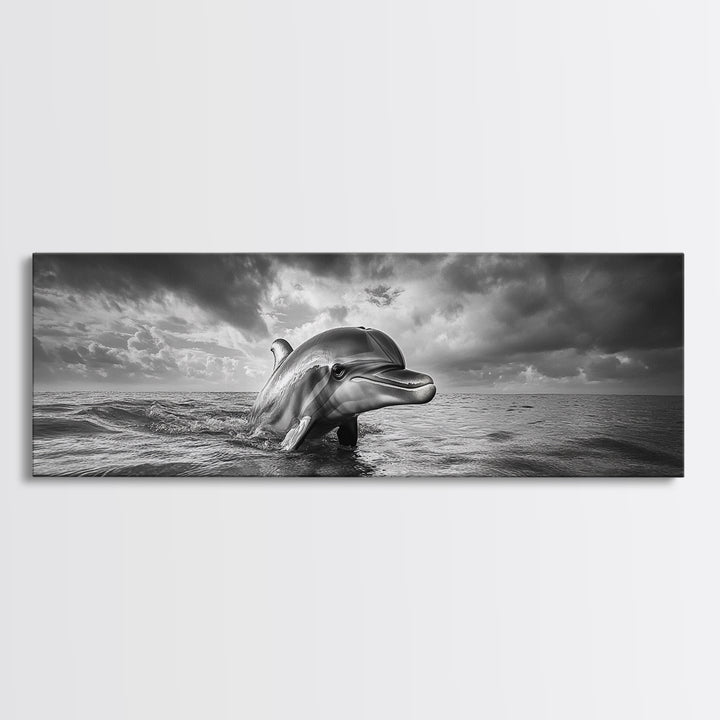 Dolphin Ocean Art, Playful Sea Animal Print, Modern Coastal Decor, Framed Canvas Print, Bathroom Wall Art, Nature Photography