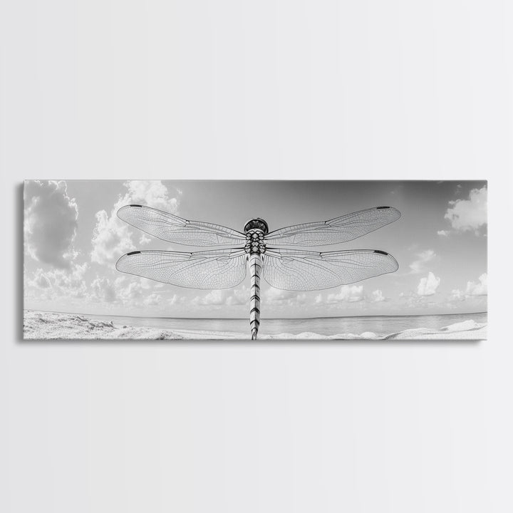 Dragonfly Beach Art, Detailed Insect Wings, Nature Wall Decor, Framed Canvas Print, Boho Bedroom Art, Minimal Wildlife Photography