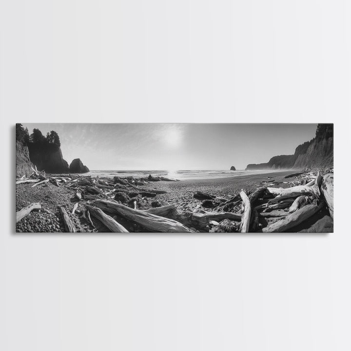 Coastal Driftwood Scene, Rugged Ocean Beach, Moody Nature Landscape, Framed Canvas Print, Rustic Wall Decor, Fall Coastal Photography