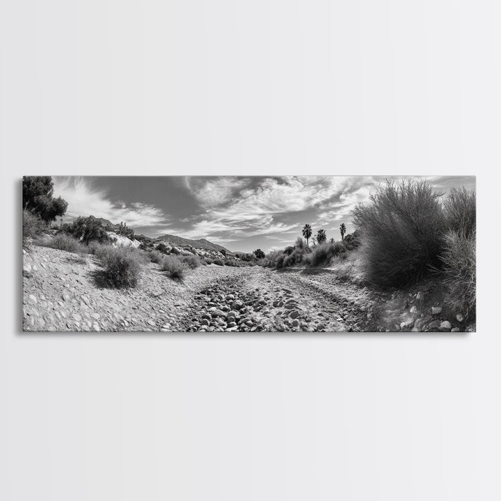 Desert Streambed Path, Dry River Landscape, Southwest Nature Print, Framed Canvas Print, Earthy Living Room Art, Modern Western Decor