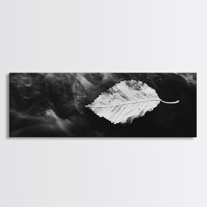 Misty Leaf, Black Art, Nature Print, Autumn Wall Decor, Framed Canvas Print, Minimalist Wall Art, Bedroom Wall Decor, Fall Botanical Art