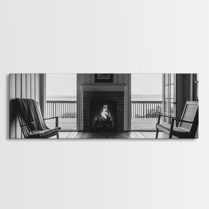 Cozy Fireplace, Cabin View, Warm Interior, Framed Canvas Print, Rustic Wall Art, Living Room Decor, Fall Season Vibe, Hygge Aesthetic