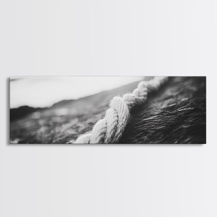Rope Detail, Coastal Texture, Closeup Knot, Framed Canvas Print, Nautical Wall Decor, Minimalist Wall Art, Beach Home Accent, Ocean Print