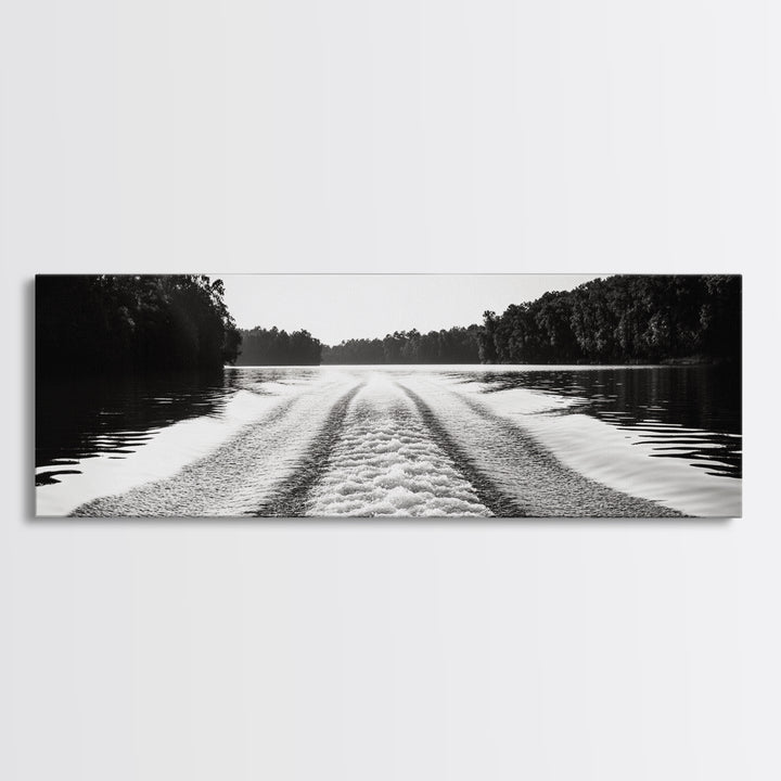 River Wake, Forest Waters, Lake Escape, Framed Canvas Print, Nature Photography, Minimalist Wall Art, Modern Cabin Decor