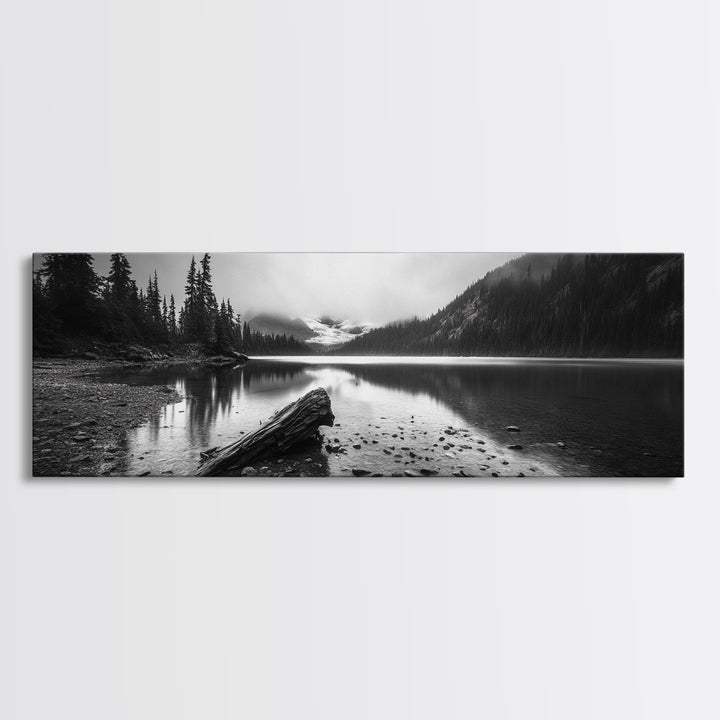 Alpine Lake, Moody Mountains, Foggy Reflection, Canvas Print, Serene Wall Art, Nature Photography, Bedroom Art, Den Decor, Office Decor