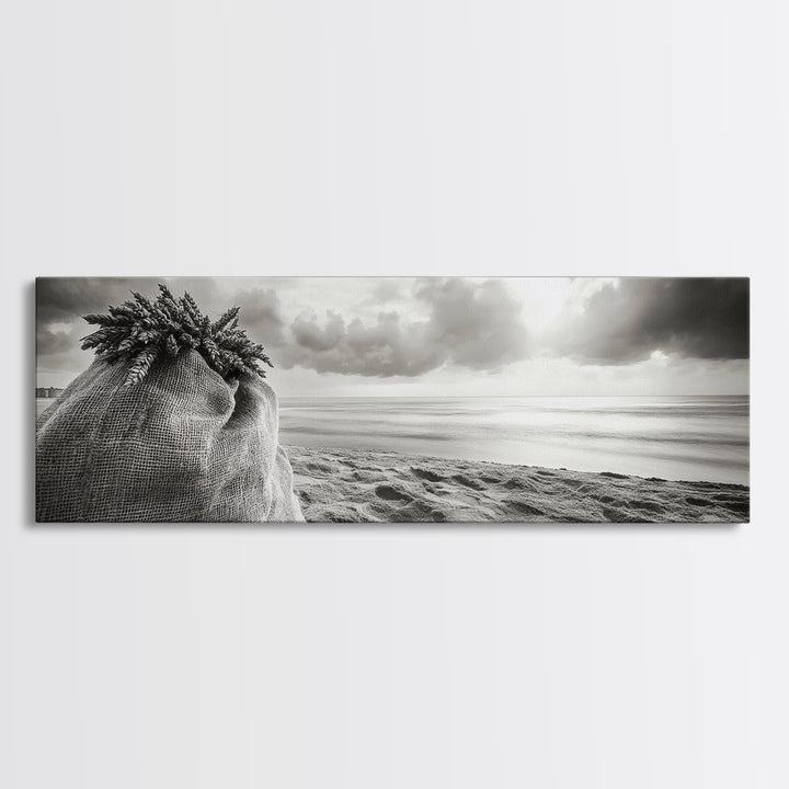 Wheat Sack, Coastal Field, Rustic Harvest, Framed Canvas Print, Farmhouse Wall Art, Autumn Kitchen Decor, Country Photography