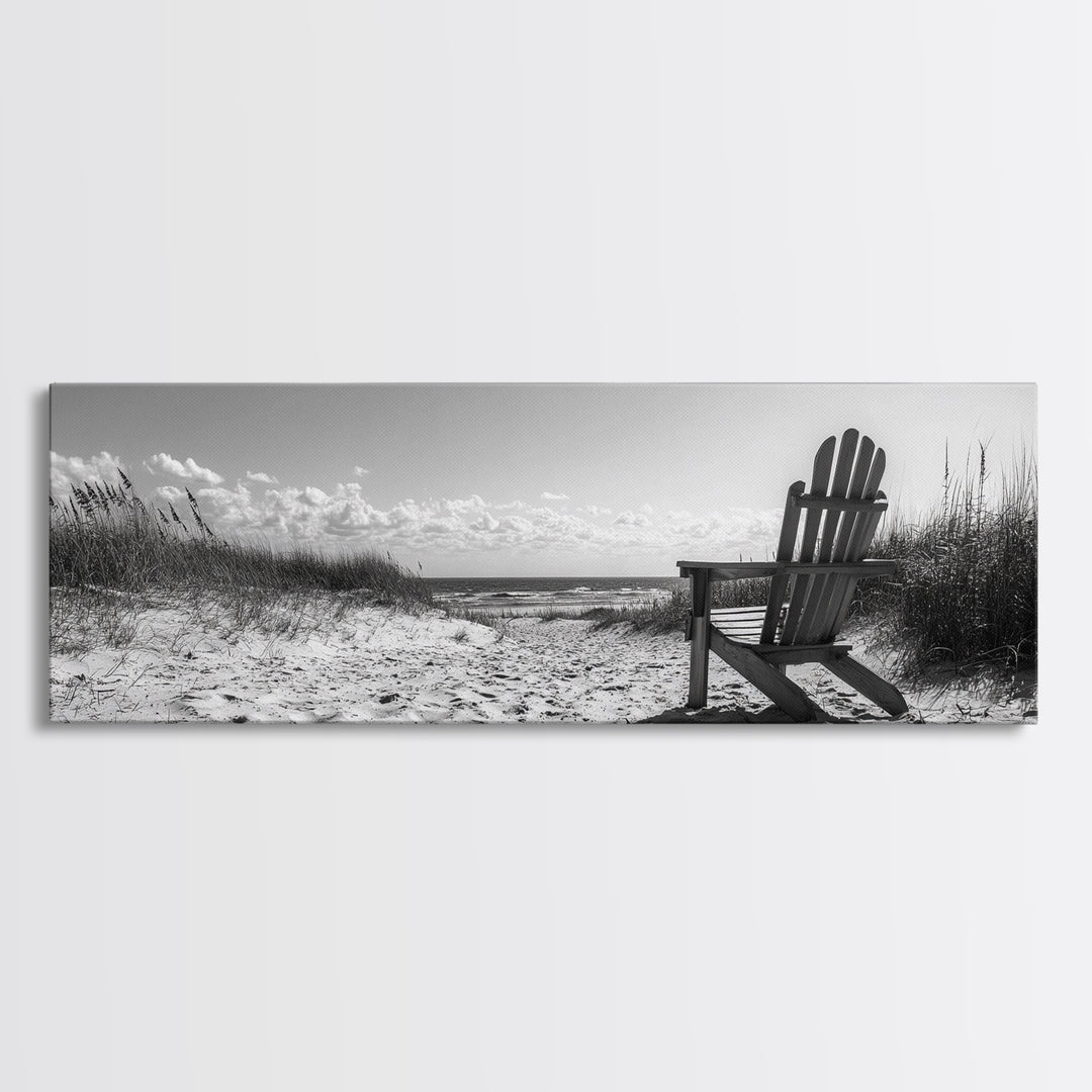 Sand Dunes, Beach Chair, Sea Grasses, Ocean Path, Framed Canvas Print, Coastal Wall Art, Relaxation Theme, Minimalist Beach House Decor