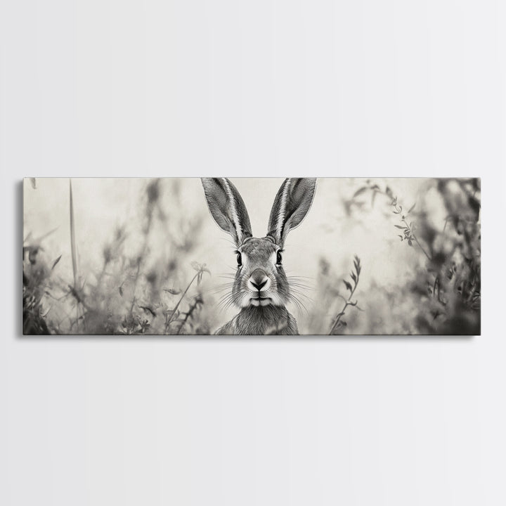 Curious Rabbit, Meadow Watch, Nature Close-Up, Canvas Print, Farmhouse animal art, Nursery decor, Whimsical wildlife, Woodland home touch