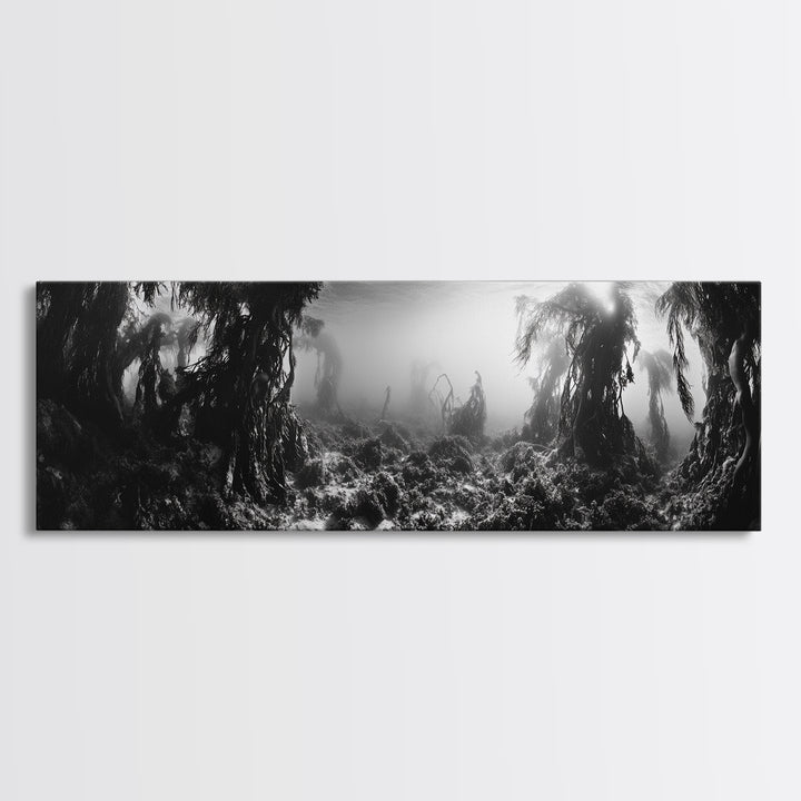 Kelp Forest, Underwater Magic, Ocean Depths, Framed Canvas Print, Marine nature photography, Bathroom wall decor, Moody coastal aesthetic