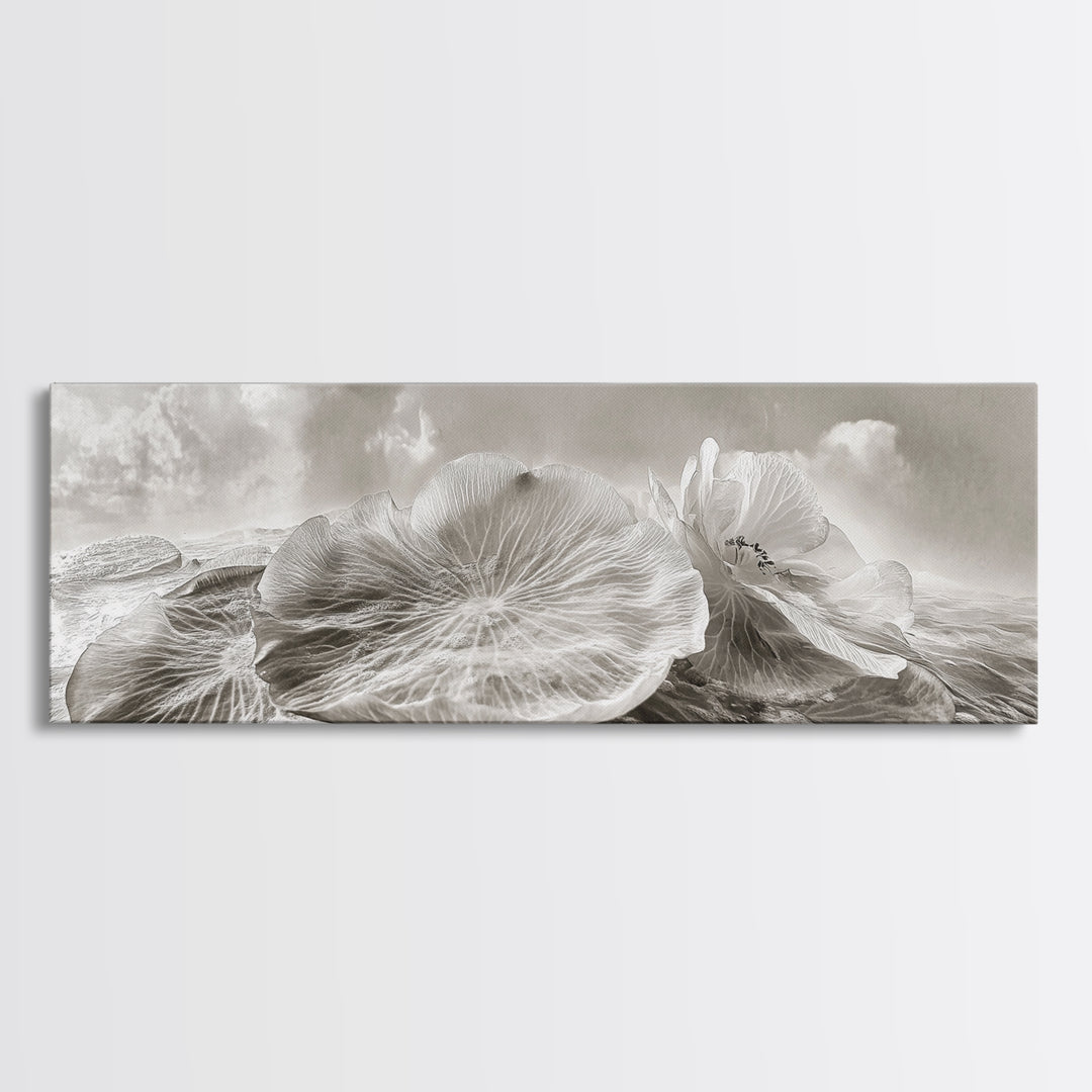 Lotus Bloom Abstract, Water Petals Art, Nature Floral Zen, Framed Canvas Print, Bathroom Wall Art, Minimalist Spa Decor, Beach Wall Decor