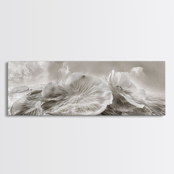 Lotus Bloom Abstract, Water Petals Art, Nature Floral Zen, Framed Canvas Print, Bathroom Wall Art, Minimalist Spa Decor, Beach Wall Decor