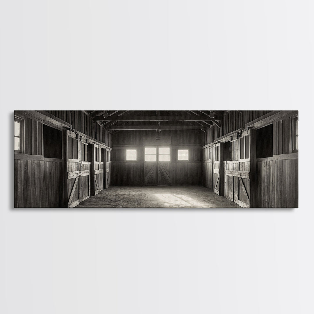 Rustic Horse Stable, Morning Light Barn, Western Charm Art, Framed Canvas Print, Entryway Wall Art, Farmhouse Country Decor