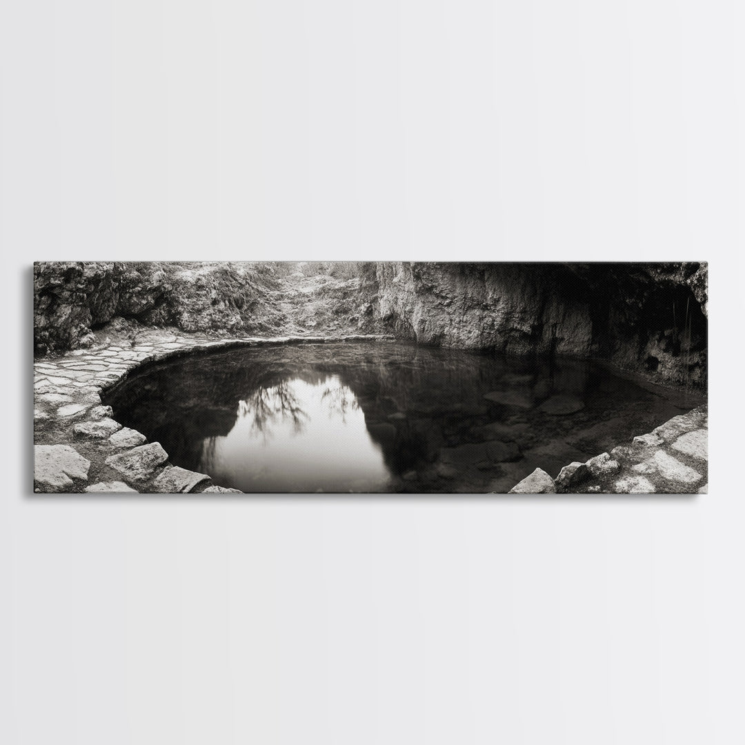 Stone Pool, Quiet Reflection, Nature Photography, Zen Vibes, Framed Canvas Print, Bathroom Wall Art, Rustic Decor, Tranquil Home Accent