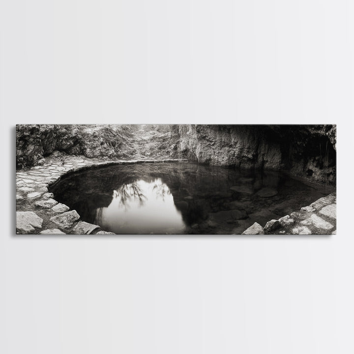 Stone Pool, Quiet Reflection, Nature Photography, Zen Vibes, Framed Canvas Print, Bathroom Wall Art, Rustic Decor, Tranquil Home Accent