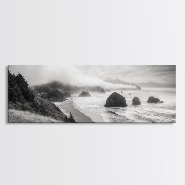 Pacific Coast, Misty Cliffs, Ocean Rocks, Moody Beach Scene, Canvas Print, Modern Nature Decor, Living Room Wall Art, Coastal Landscape
