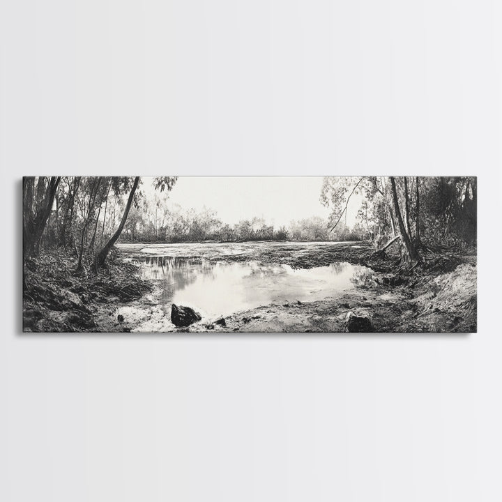 Swamp Scene, Wetlands Wall Art, Nature Reflection Print, Framed Canvas Print, Rustic Living Room Art, Earthy Tones, Woodland Decor