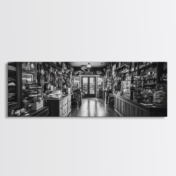 Vintage Shop, Curio Store, Rustic Nostalgia, Framed Canvas Print, Eclectic Wall Art, Bar Decor, Moody Retro Interior Accent