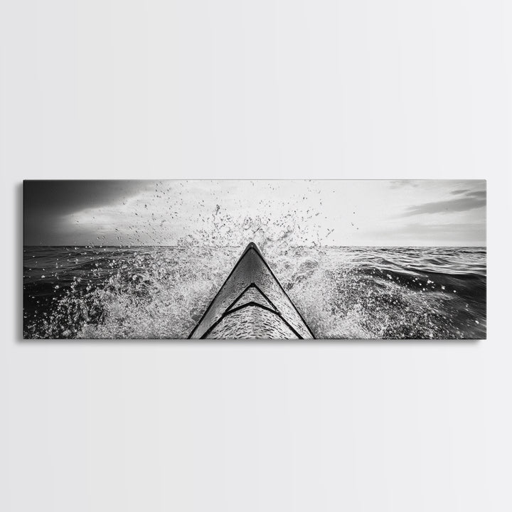 Ocean Kayak Splash, Adventure Wall Art, Ocean Motion, Black And White Canvas Print, Modern Decor, Nautical Style, Sports Lover Gift