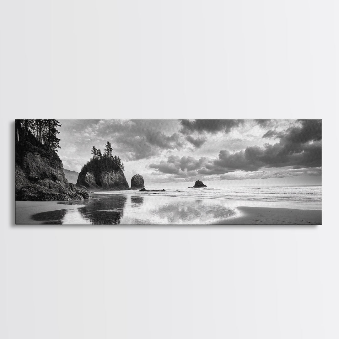 Seastacks Coastal Scene, Moody Beach Landscape, Ocean Reflections, Canvas Print, Coastal Decor, Pacific Northwest, Fall Wall Art